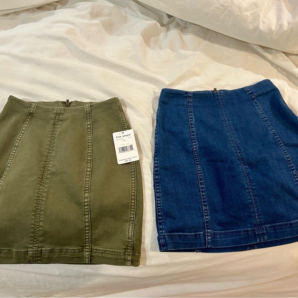 Free People Olive Green and Denim Skirts